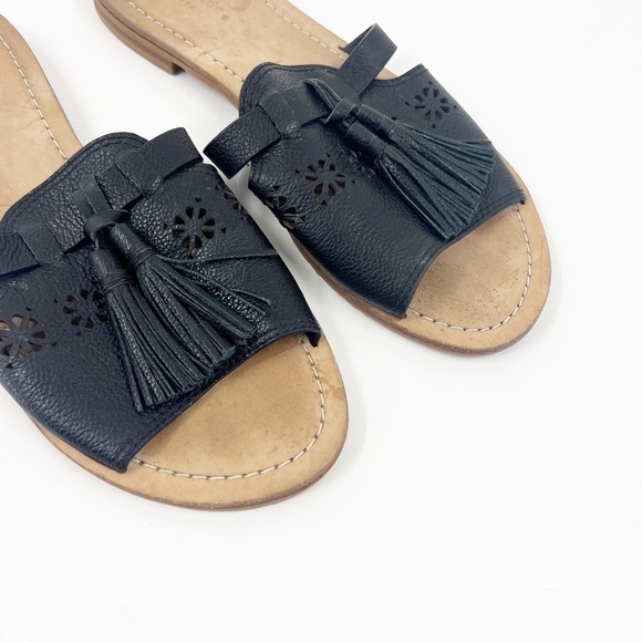 ✅ Kate Spade Claire Grain Calf Black Tassel Slip ON LEATHER Sandal SIZE 8.5 - Picture 4 of 8